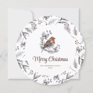 Traditional Robin Bird Merry Christmas Card