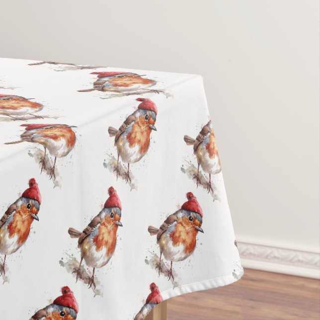 Traditional Robin Christmas Dining Decor Tablecloth (In Situ)