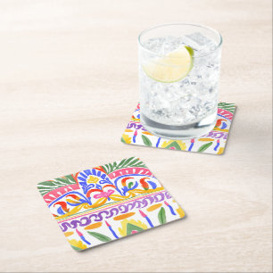 traditional Romanian decor Square Paper Coaster
