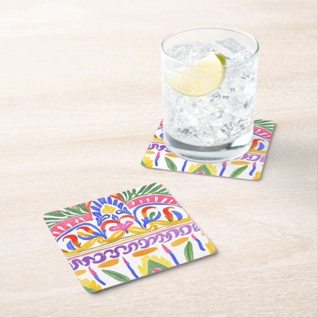 traditional Romanian decor Square Paper Coaster (Insitu)