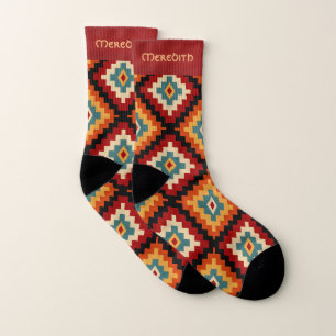 Traditional Romanian Folk Art Pattern Socks