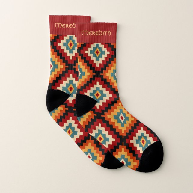 Traditional Romanian Folk Art Pattern Socks (Pair)