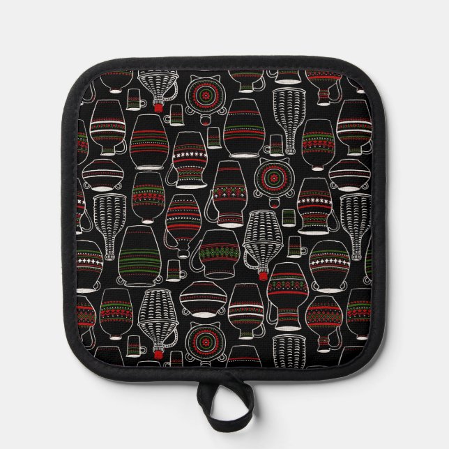 Traditional Romanian Pitchers (Colour/Black) Pot Holder (Front)