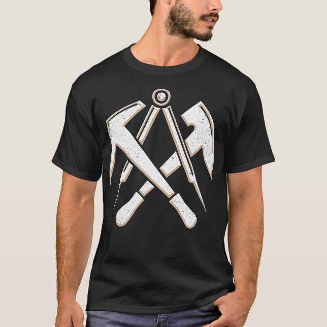 Traditional Roofers Guild Symbol With Tool  Grunge T-Shirt (Front)