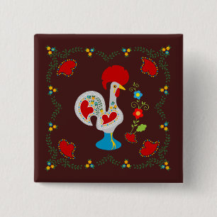 Traditional rooster of Barcelos in white 15 Cm Square Badge