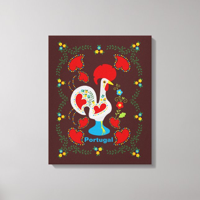 Traditional rooster of Barcelos in white Canvas Print (Front)