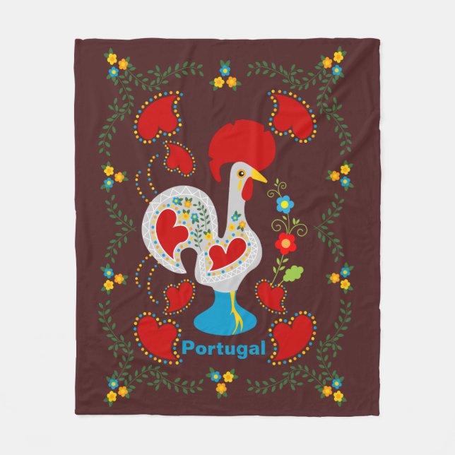 Traditional rooster of Barcelos in white Fleece Blanket (Front)