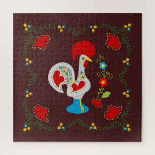 Traditional rooster of Barcelos in white Jigsaw Puzzle