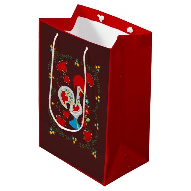 Traditional Rooster of Barcelos in white Medium Gift Bag (Front Angled)