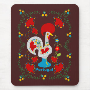 Traditional rooster of Barcelos in white Mouse Mat