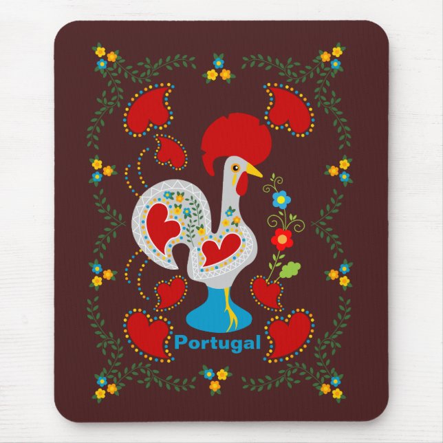 Traditional rooster of Barcelos in white  Mouse Mat (Front)