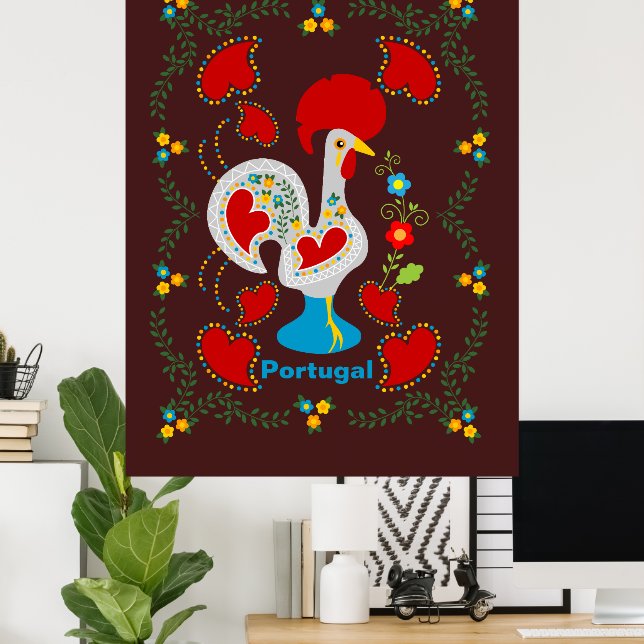 Traditional rooster of Barcelos in white Poster (Home Office)