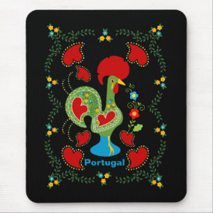 Traditional rooster of Barcelos in white Poster Ca Mouse Mat