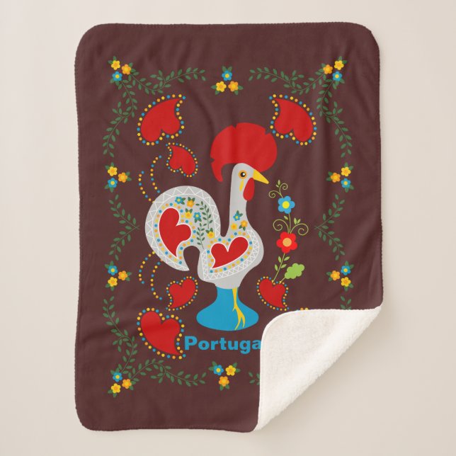 Traditional rooster of Barcelos in white  Sherpa Blanket (Front)