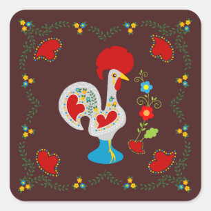 Traditional rooster of Barcelos in white Square Sticker