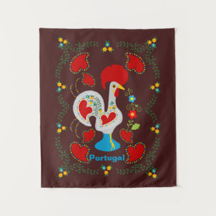 Traditional rooster of Barcelos in white Tapestry
