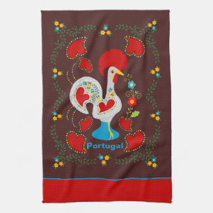 Traditional rooster of Barcelos in white Tea Towel