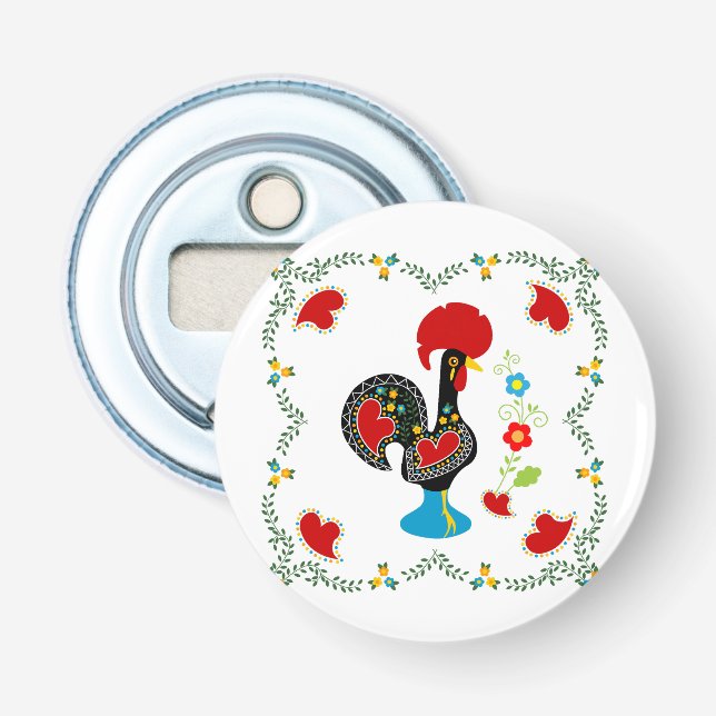 Traditional Rooster of Portugal in black Bottle Opener (Front)