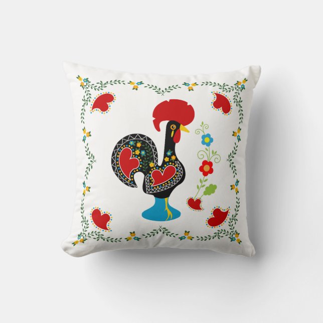Traditional Rooster of Portugal in black Cushion (Front)