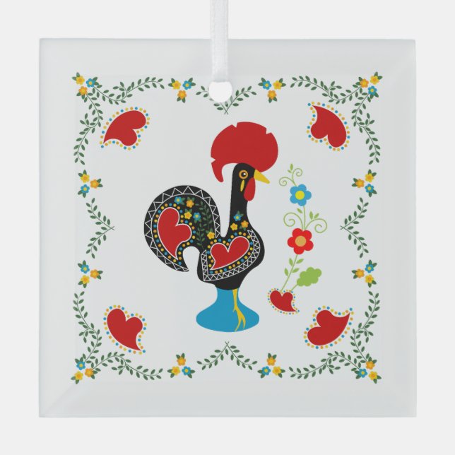 Traditional Rooster of Portugal in black Glass Tree Decoration (Front)
