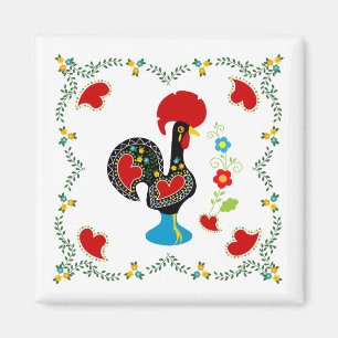 Traditional Rooster of Portugal in black Magnet