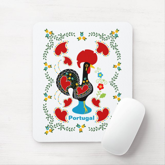Traditional Rooster of Portugal in black Mouse Mat (With Mouse)