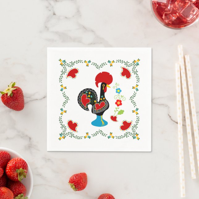 Traditional Rooster of Portugal in black Napkin (Insitu)