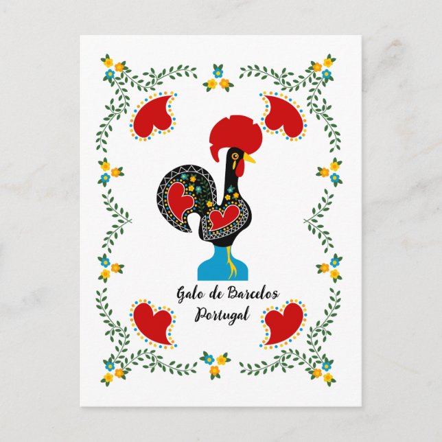 Traditional Rooster of Portugal in black  Postcard (Front)