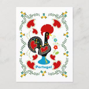 Traditional Rooster of Portugal in black Postcard