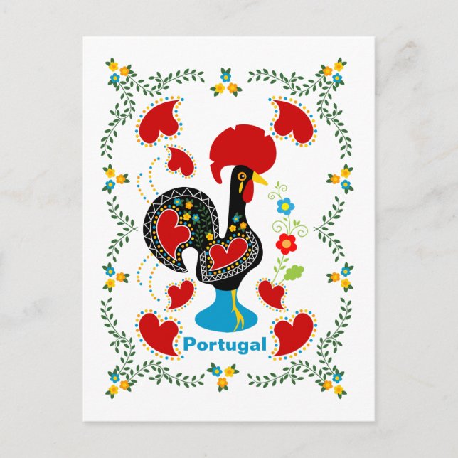 Traditional Rooster of Portugal in black Postcard (Front)
