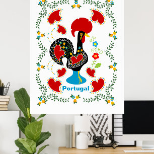 Traditional Rooster of Portugal in black Poster