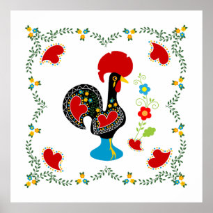 Traditional Rooster of Portugal in black Poster