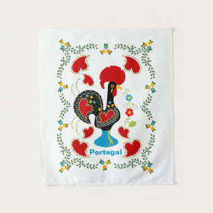 Traditional Rooster of Portugal in black Tapestry