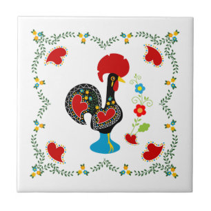 Traditional Rooster of Portugal in black Tile