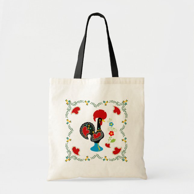 Traditional Rooster of Portugal in black Tote Bag (Front)