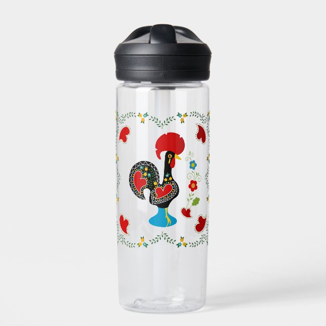 Traditional Rooster of Portugal in black Water Bottle (Front)