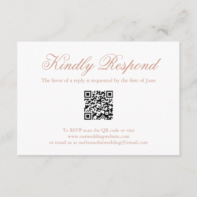 Traditional Rose Pink Formal QR Code Wedding RSVP Card (Front)