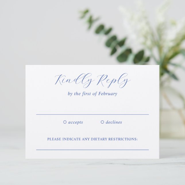 Traditional Royal Blue Elegant Wedding RSVP Card (Standing Front)