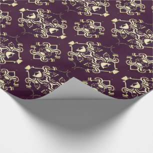Traditional Royal Purple Gold Brocade Wrapping Paper