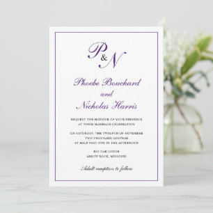 Traditional Royal Purple Monogram Elegant Wedding Invitation