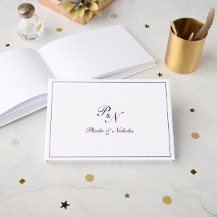 Traditional Royal Purple Monogram Formal Wedding Guest Book