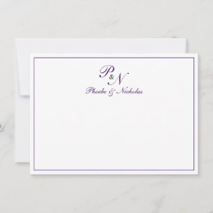 Traditional Royal Purple Monogram Formal Wedding Thank You Card