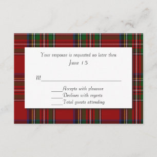 Traditional Royal Stewart Plaid Wedding RSVP Card