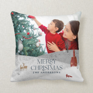 Traditional Rustic 1 photo Winter Merry Christmas Cushion