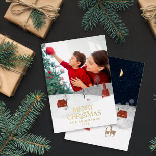 Traditional Rustic 1 photo Winter Merry Christmas Holiday Card