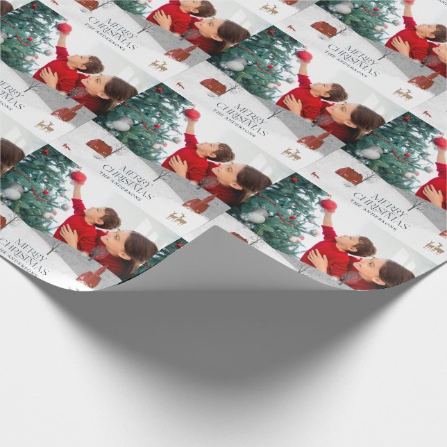Traditional Rustic 1 photo Winter Merry Christmas Wrapping Paper (Corner)