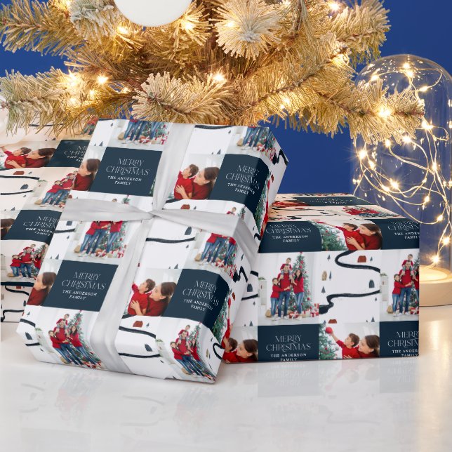 Traditional Rustic 2 photo Winter Merry Christmas  Wrapping Paper (Holidays)