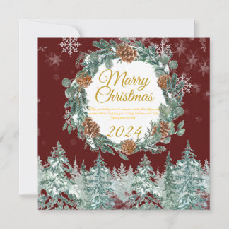 Traditional rustic burgundy Merry Christmas flat Holiday Card