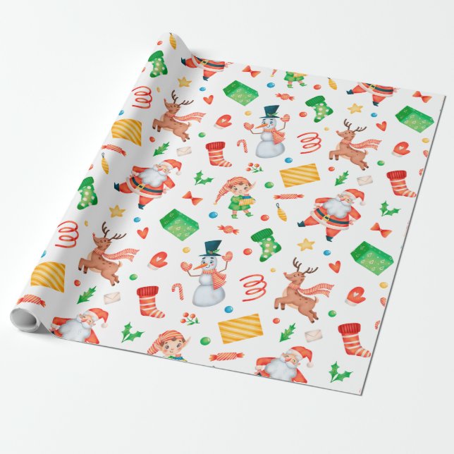 Traditional rustic Christmas tree pattern Wrapping Paper (Unrolled)