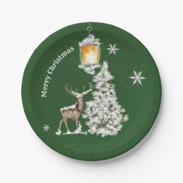Traditional Rustic  Merry Christmas Paper Plate (Front)
